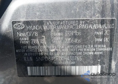 2019 Hyundai Elantra Sel z USA, uszkodzony, nr VIN 5NPD84LF2KH430765